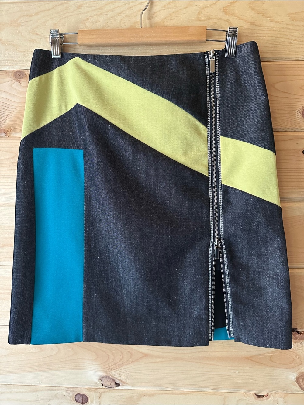 Per Se Designer Mod Colorblock Wool Linen Silk Zip Front Pencil Skirt Size 8